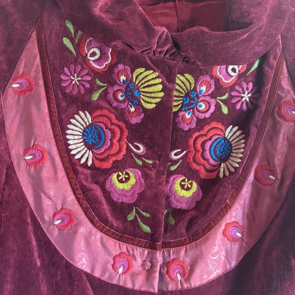 SISSY ME Sz L Velour Jacket with Floral Embroidery 3/4 Sleeves Puffed Collar NEW - Picture 2 of 12
